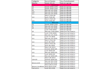 PLANNING ENTRAINEMENT SAISON 2022-2023